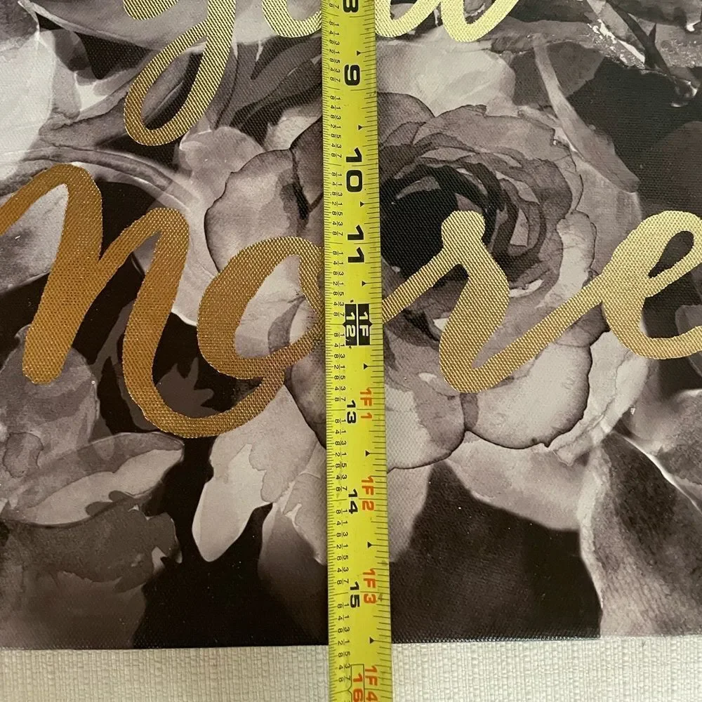 “Love You More” Floral Wall Art - Black, Gray and Metallic Gold